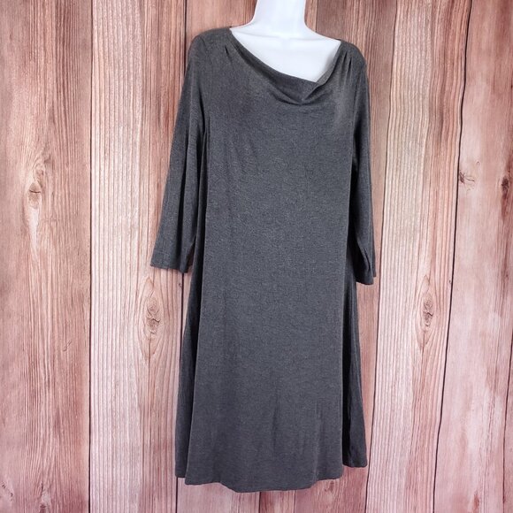 Eileen Fisher Womens Size Medium Ribbed Cowl Neck Tunic Dress 3/4 Sleeve Gray - Picture 4 of 15